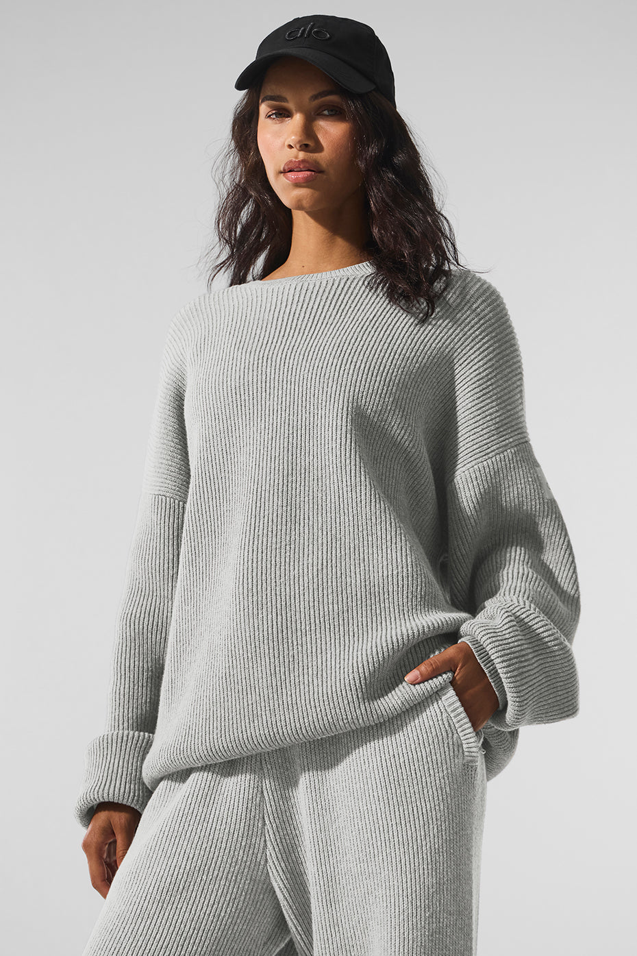 Sweat Col Ras-Du-Cou En Maille Côtelée Domain - Athletic Heather Grey
