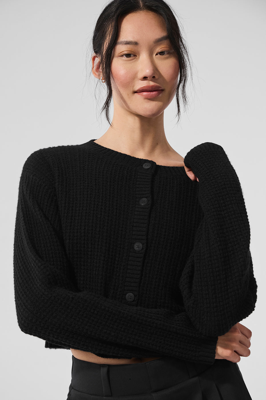 Cardigan En Cachemire Plush Waffle - Noir