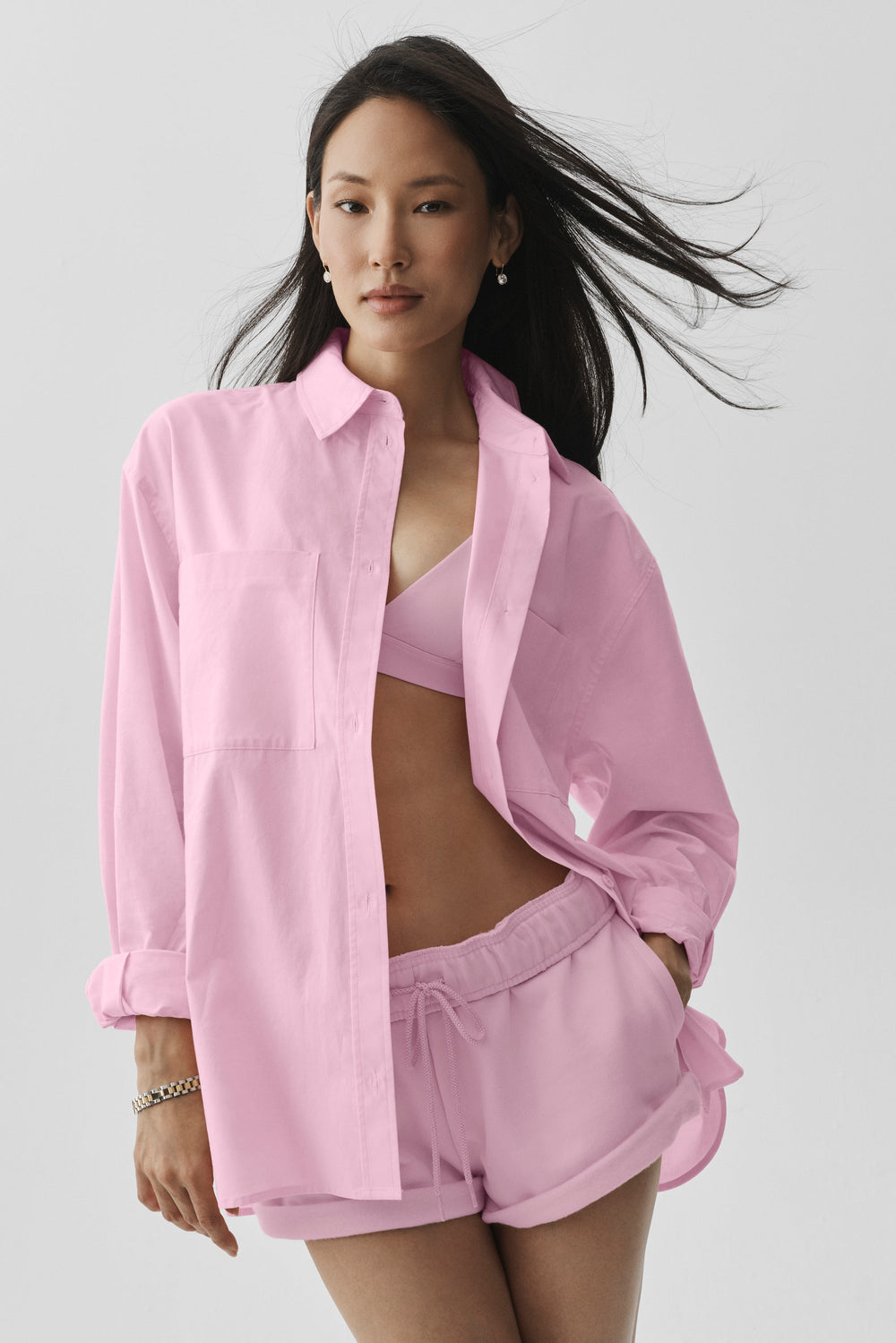 Manches longues boutonnées en coton Real Deal - Guimauve rose