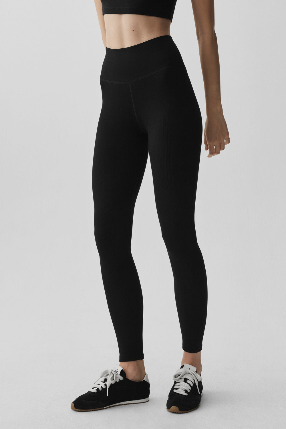 Legging taille haute côtelé sans coutures en modal noir 7/8