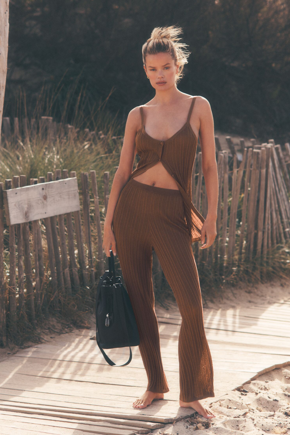 Pantalon Taille Haute Coupe Droite Sunlit Sweater - Sun Kissed Brown