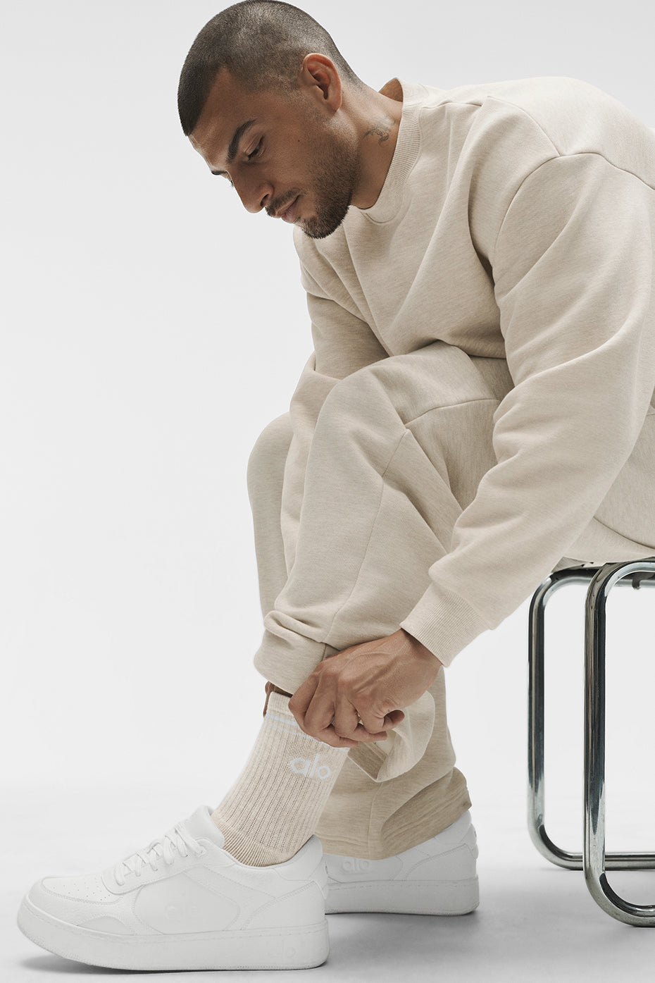 Chaussettes Mi-Hautes Unisexes Throwback - Oatmeal Heather/Blanc