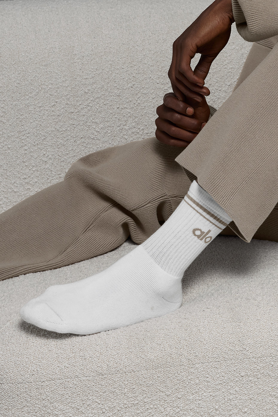 Chaussettes Mi-Hautes Unisexes Throwback - Blanc/Light Cocoa