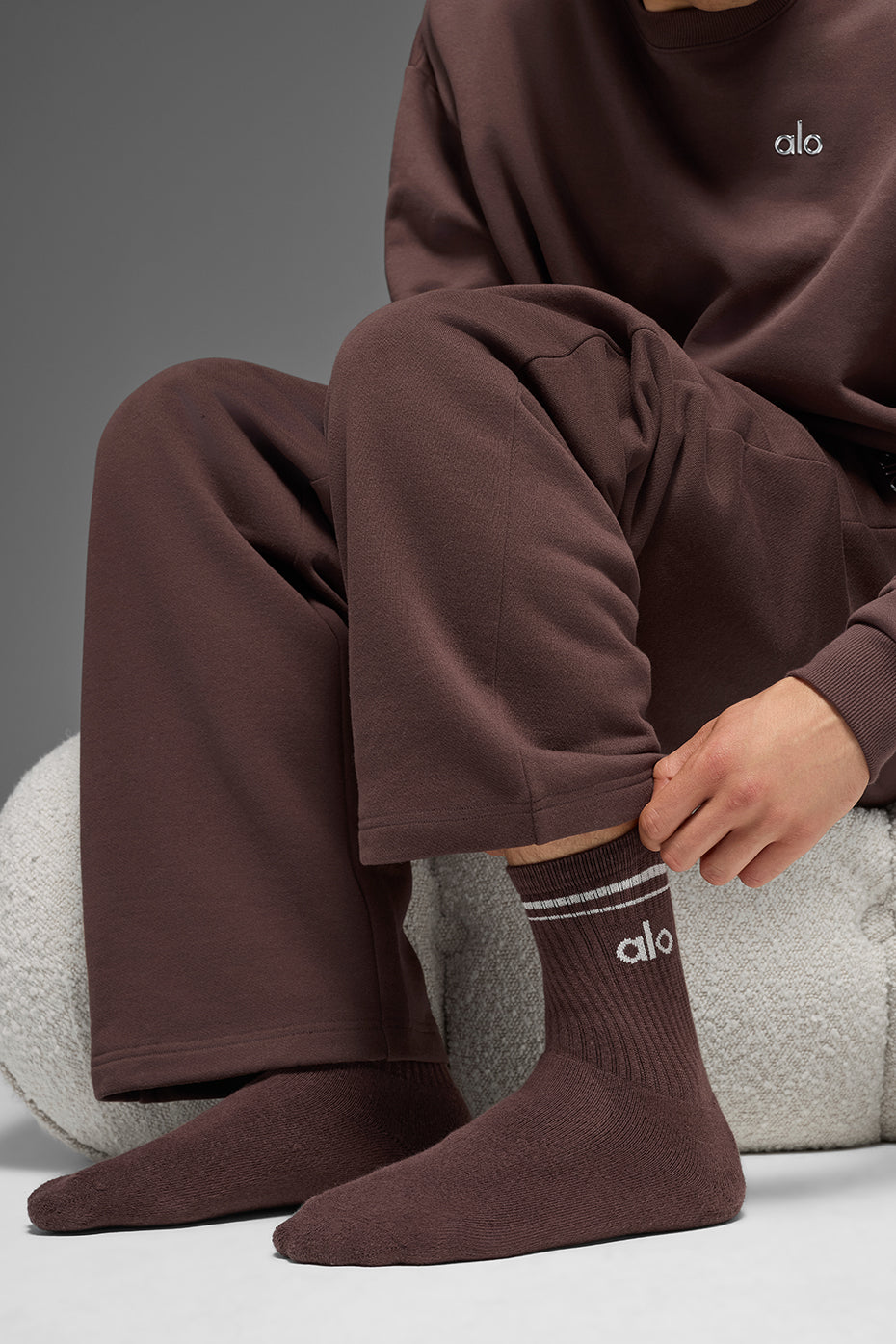 Chaussettes Mi-Hautes Unisexes Throwback - Brownstone/Blanc