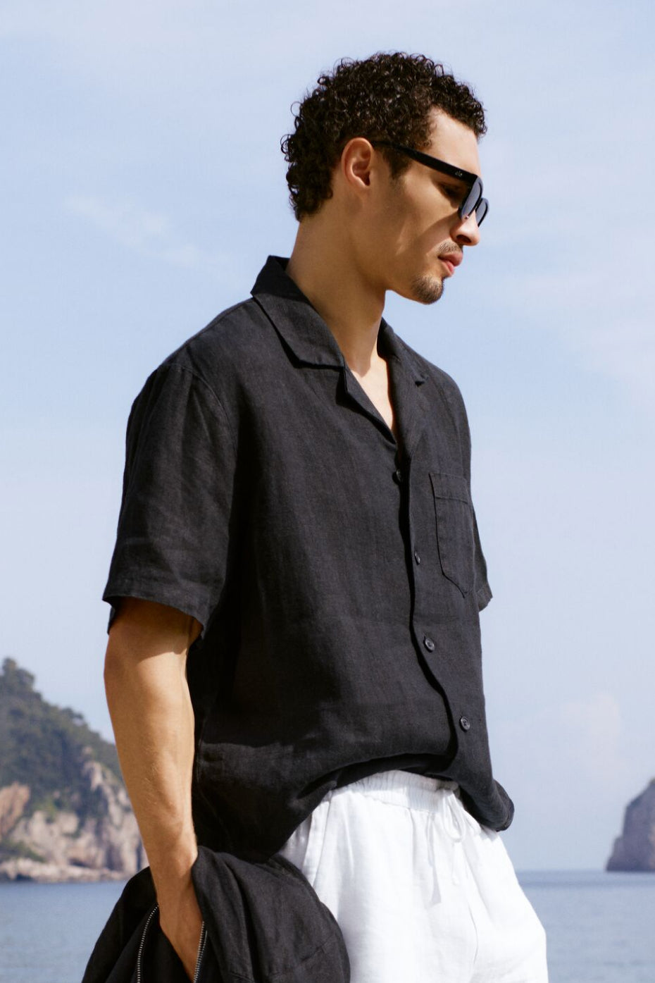 Chemise Manches Courtes Linen Days - Noir