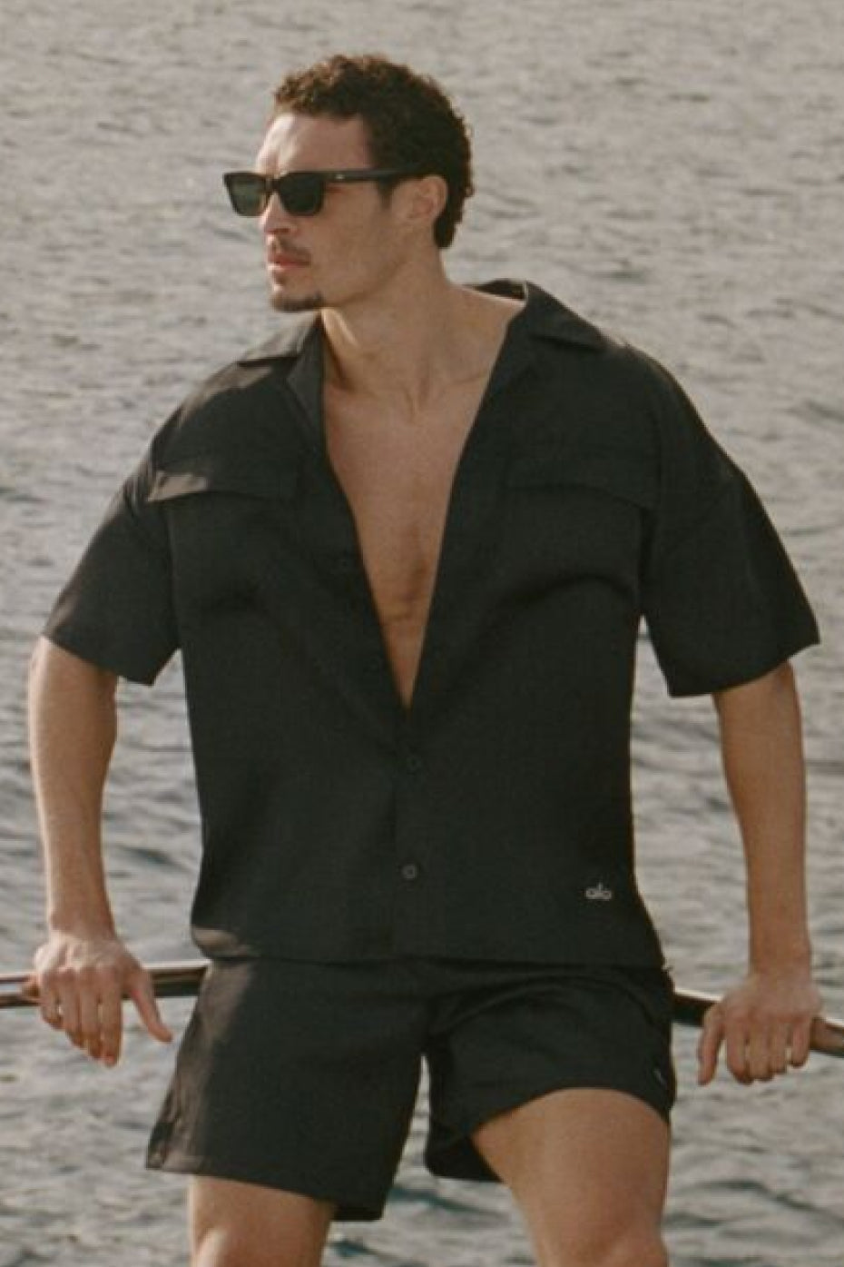 Chemise Manches Courtes Satin Horizon - Noir