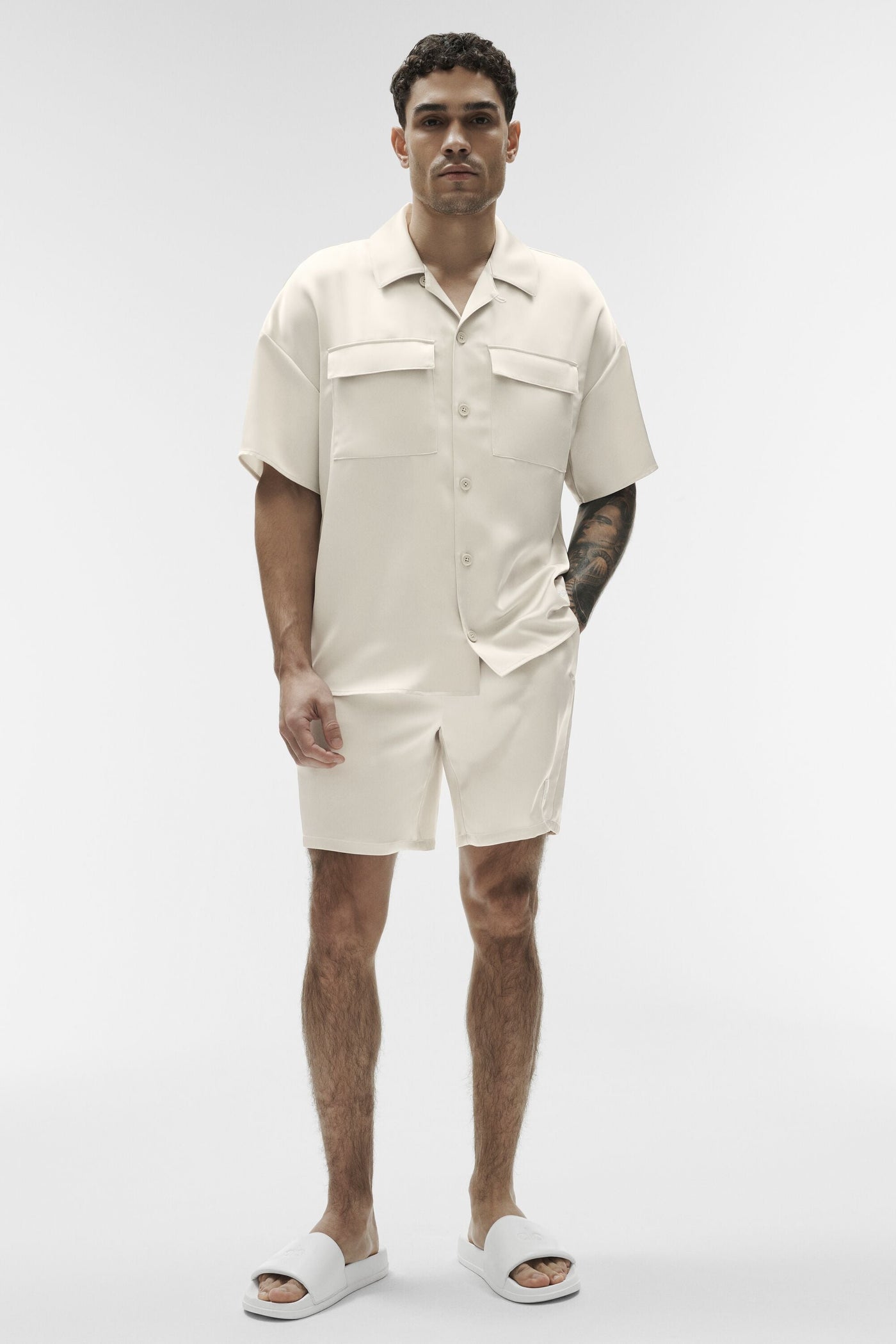 Chemise Manches Courtes Satin Horizon - Bone