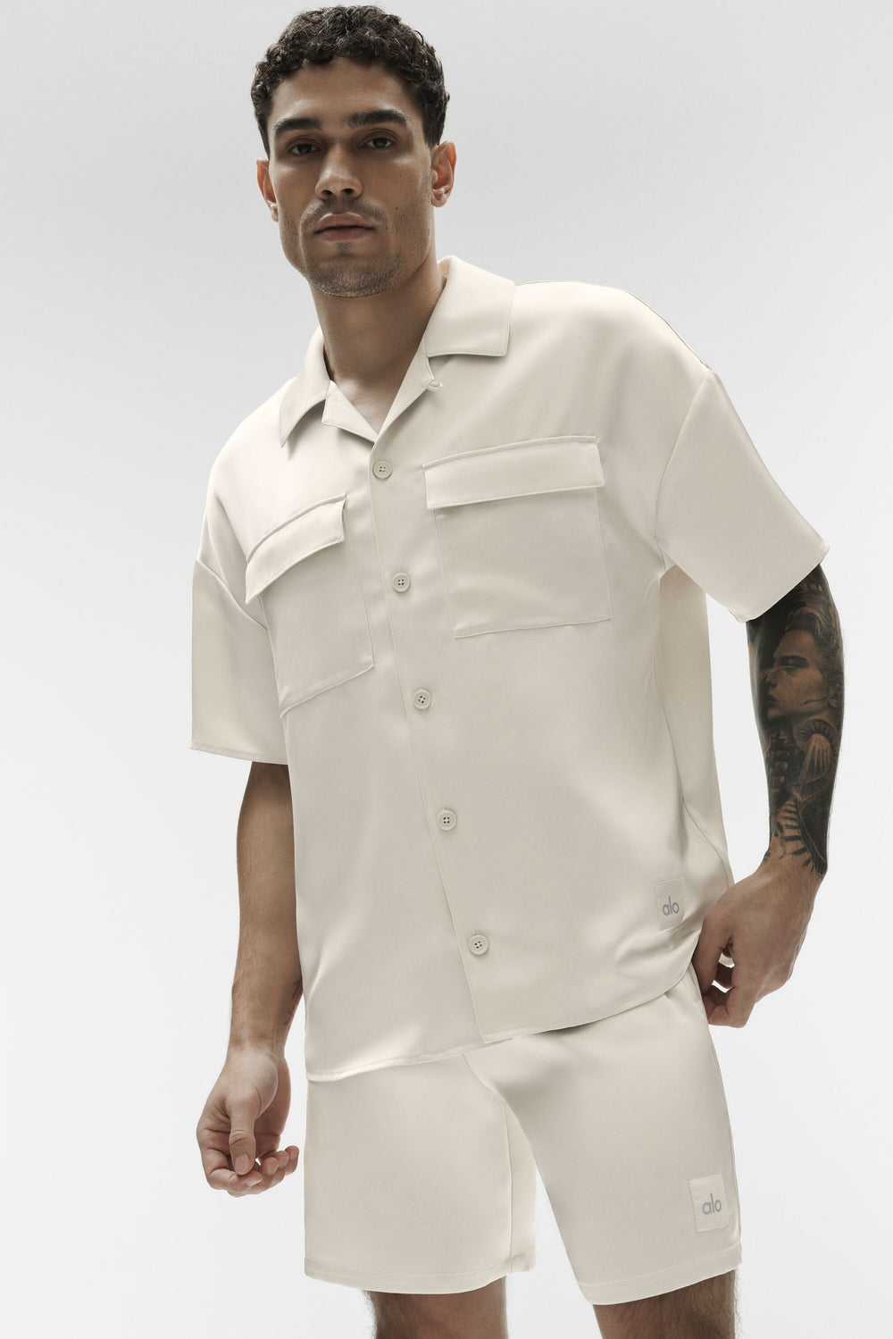 Chemise Manches Courtes Satin Horizon - Bone