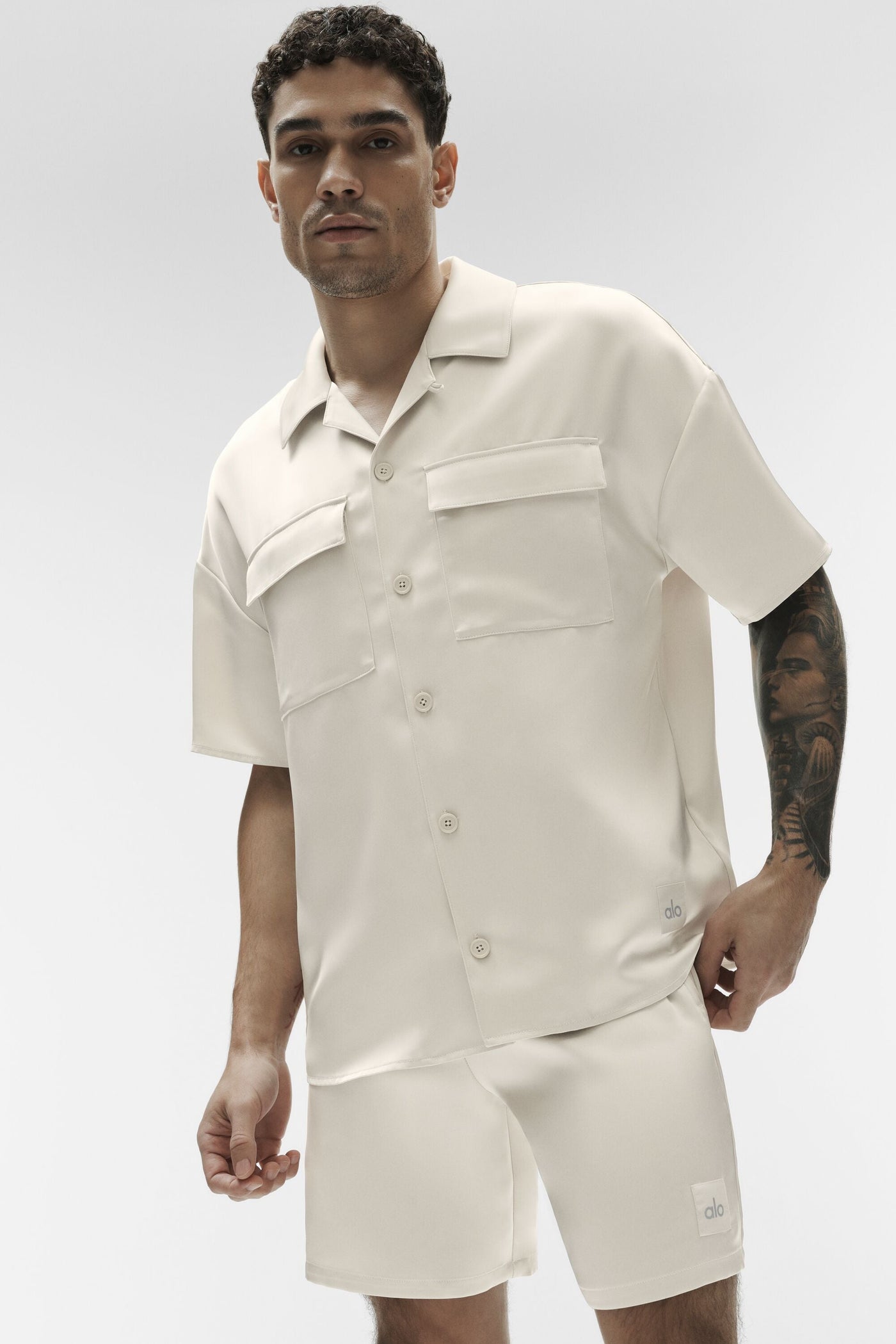 Chemise Manches Courtes Satin Horizon - Bone