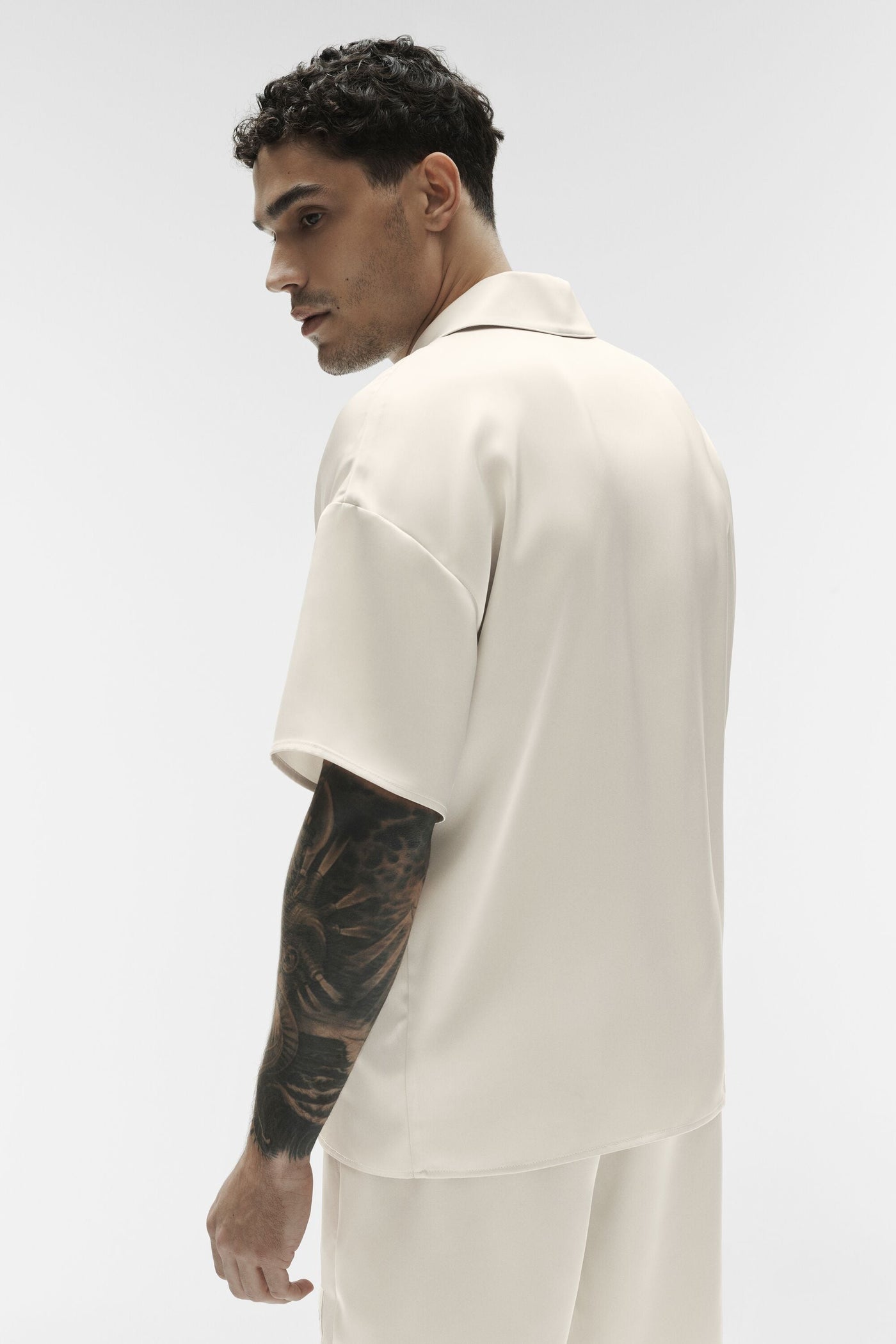 Chemise Manches Courtes Satin Horizon - Bone