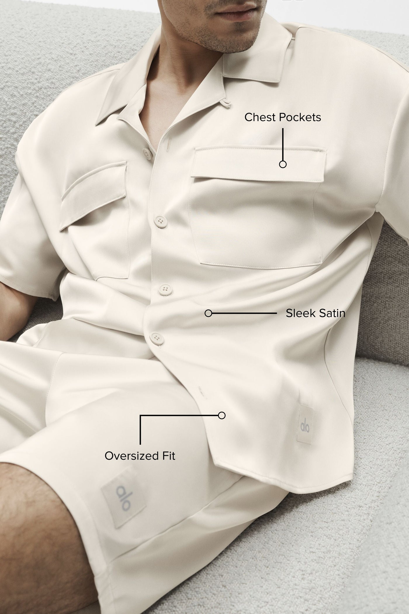 Chemise Manches Courtes Satin Horizon - Bone