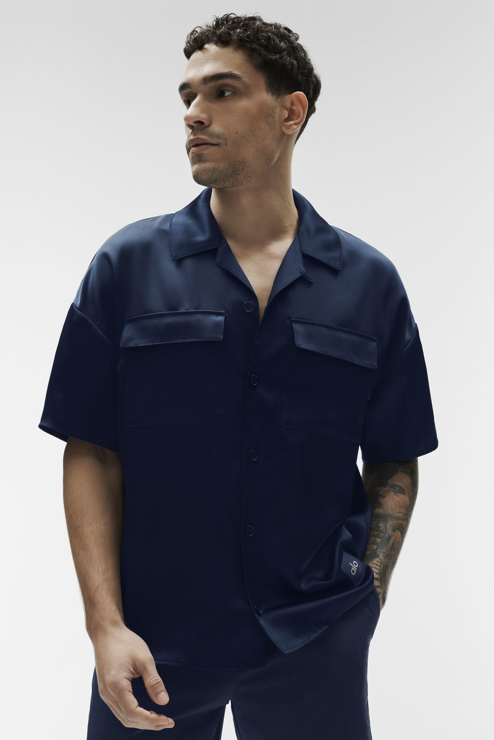 Chemise Manches Courtes Satin Horizon - Navy