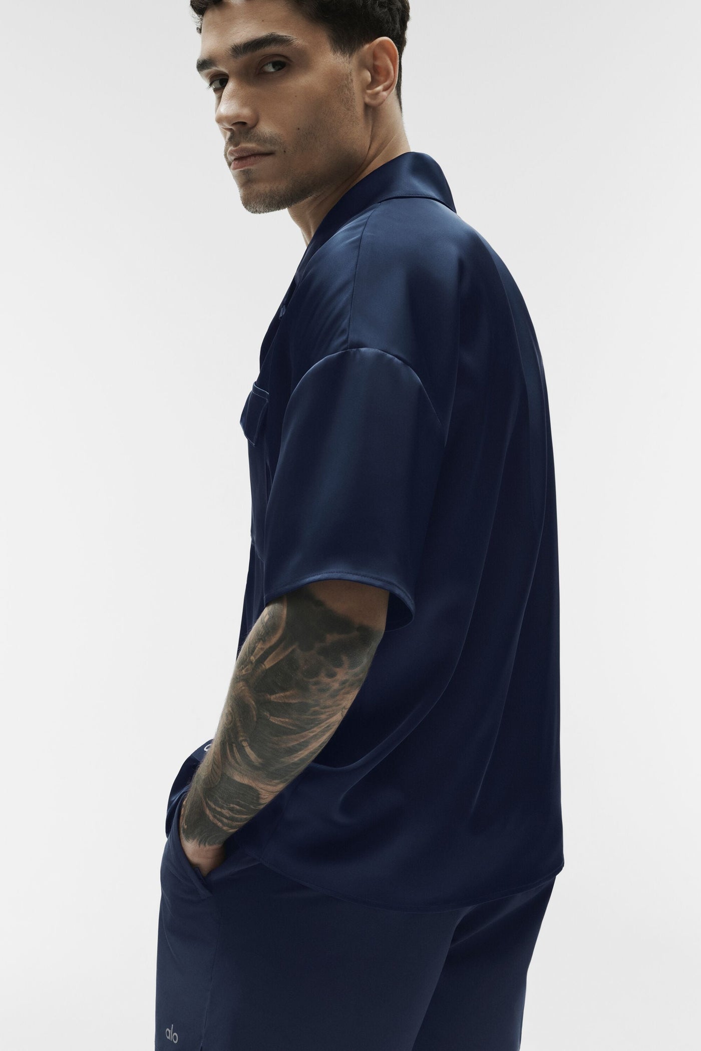 Chemise Manches Courtes Satin Horizon - Navy