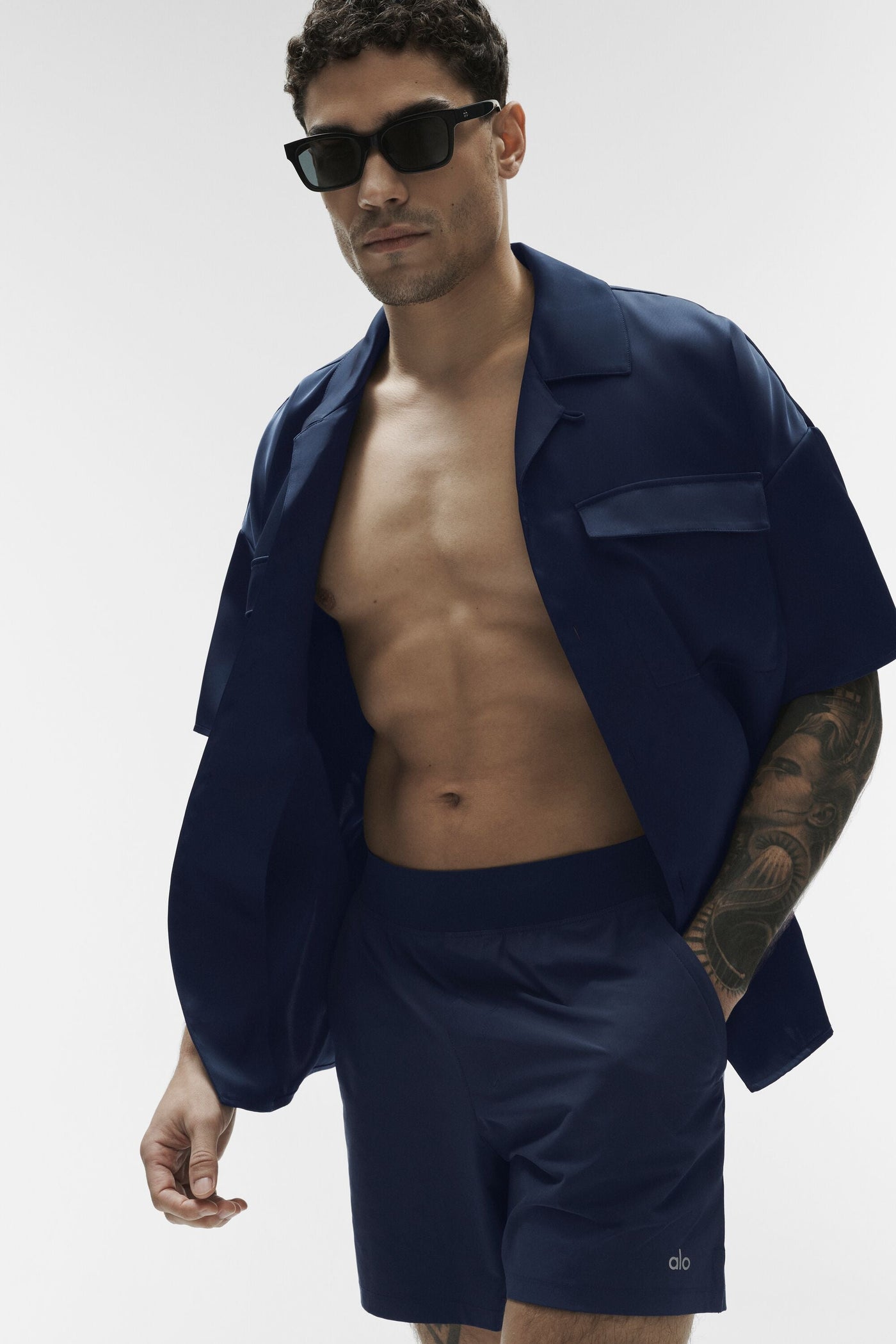 Chemise Manches Courtes Satin Horizon - Navy