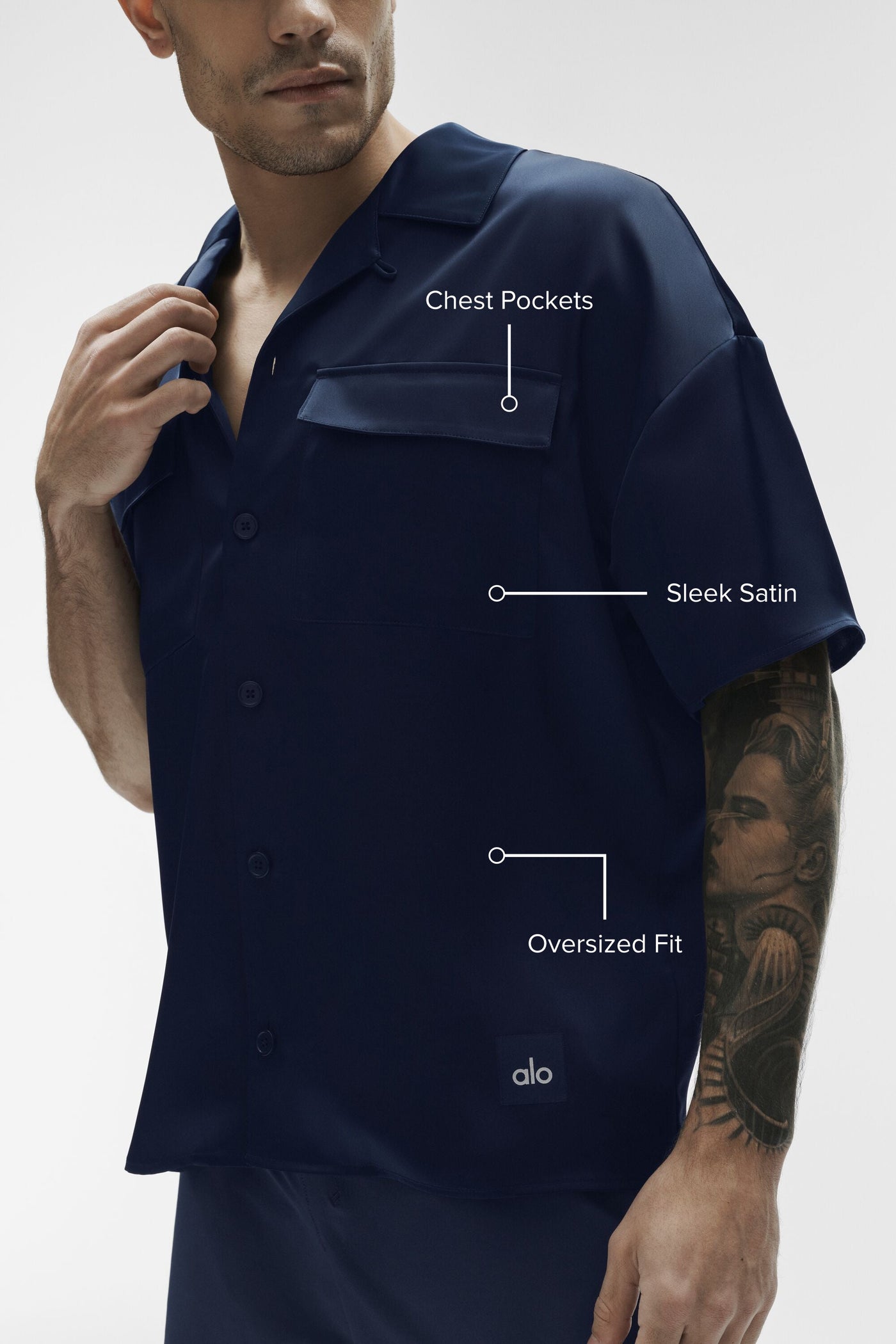 Chemise Manches Courtes Satin Horizon - Navy