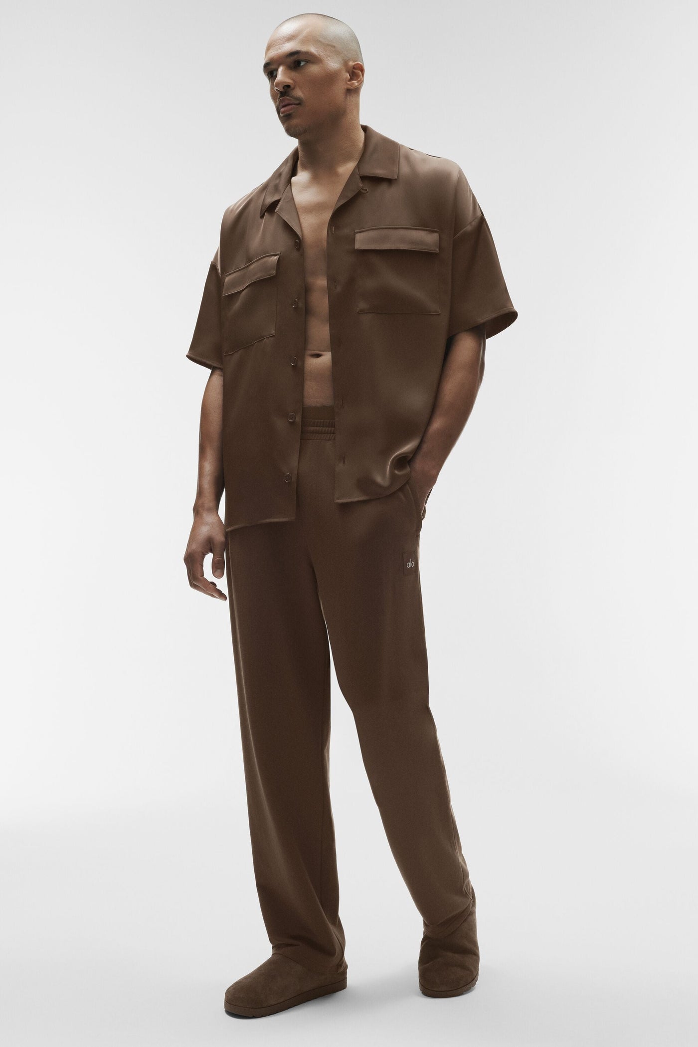 Chemise Manches Courtes Satin Horizon - Espresso
