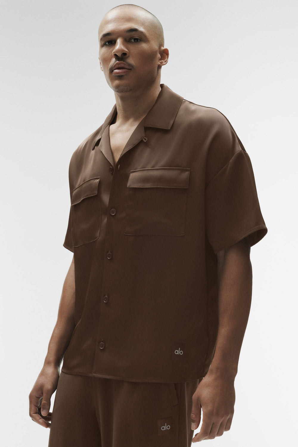 Chemise Manches Courtes Satin Horizon - Espresso