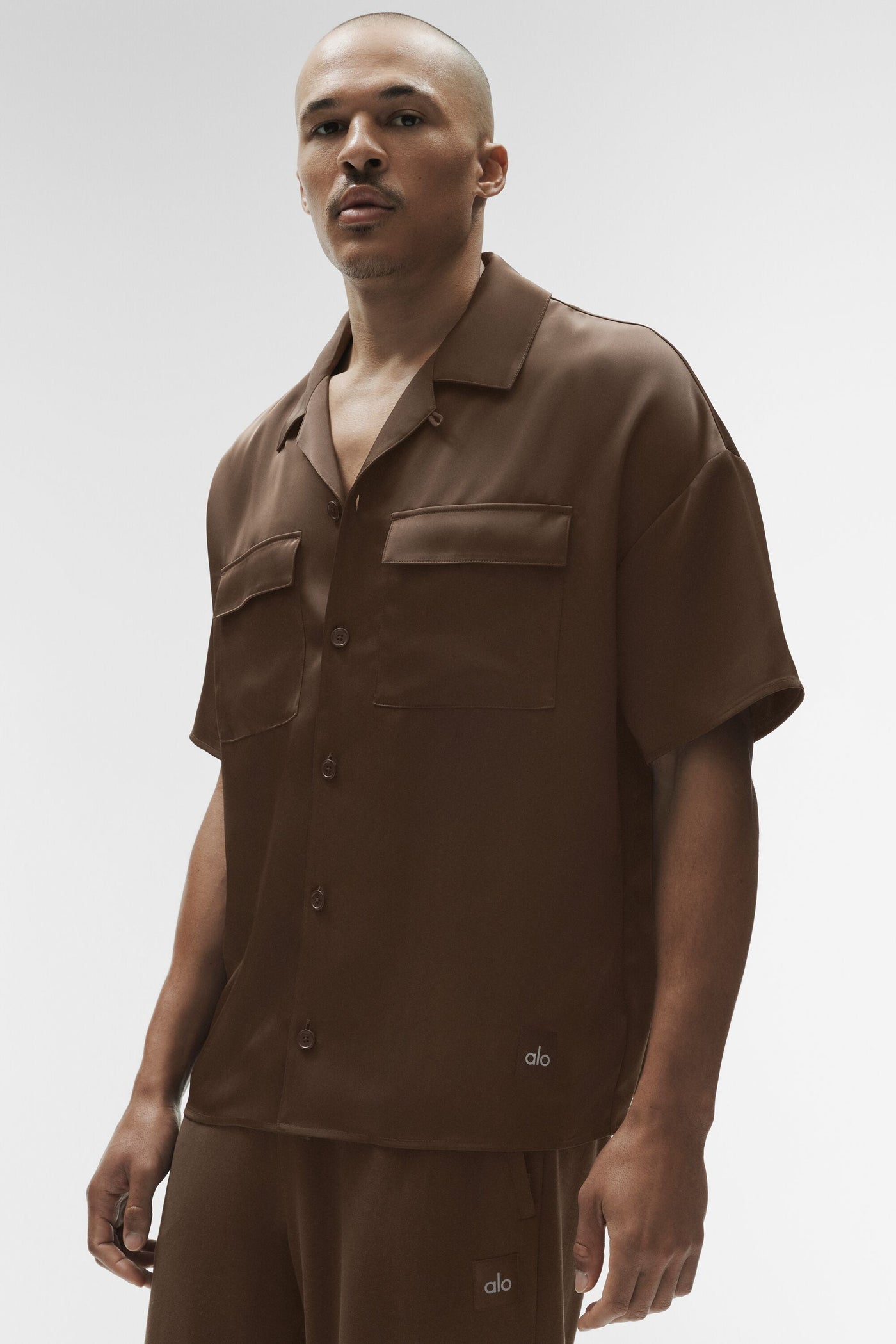 Chemise Manches Courtes Satin Horizon - Espresso