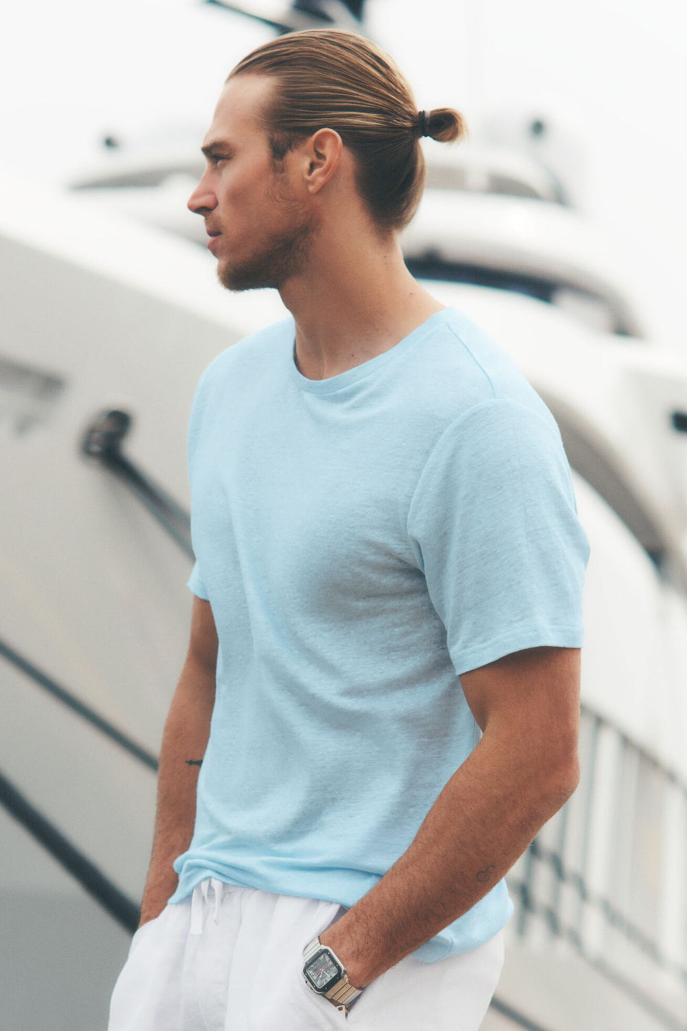 T-Shirt Manches Courtes En Jersey De Lin Coastal - Seaside Blue