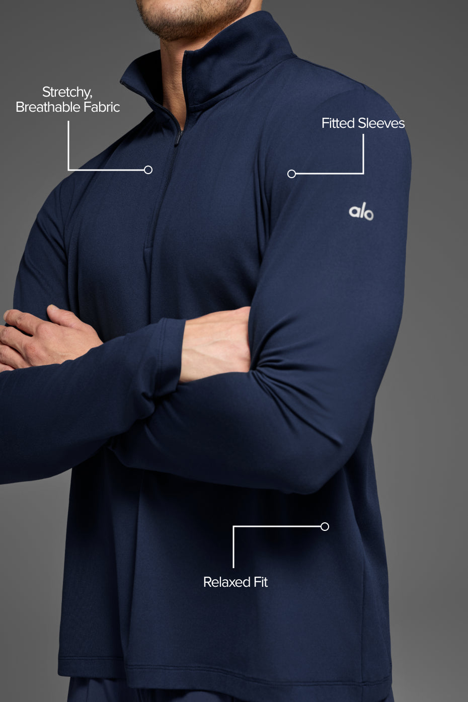 PULL MANCHES LONGUES À FERMETURE ÉCLAIR 1/4 CONQUER REFORM - Bleu marine