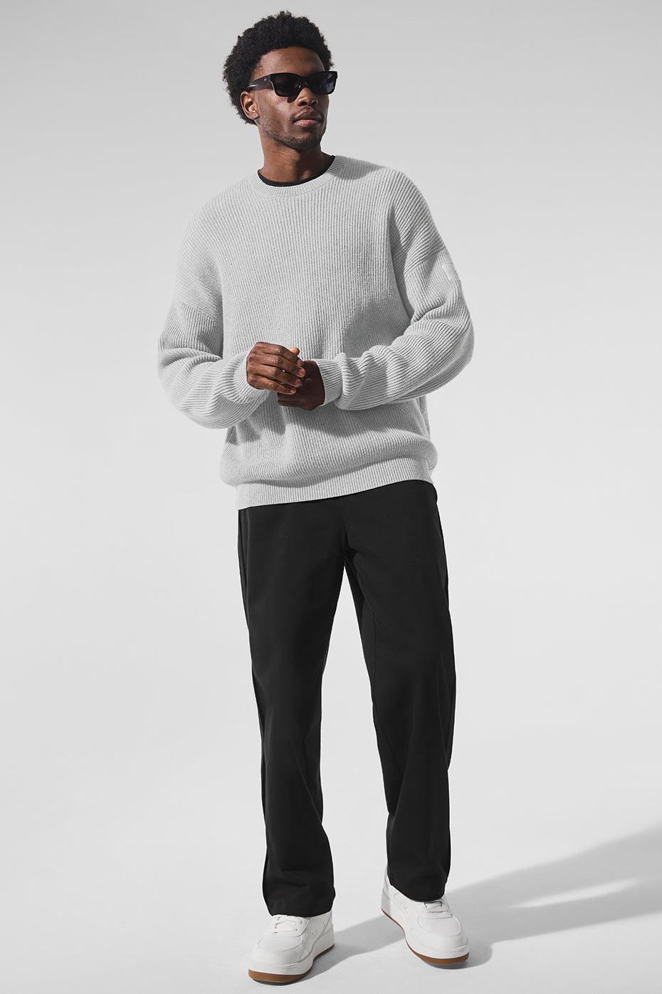 Sweat Col Ras-Du-Cou En Maille Côtelée Domain - Athletic Heather Grey