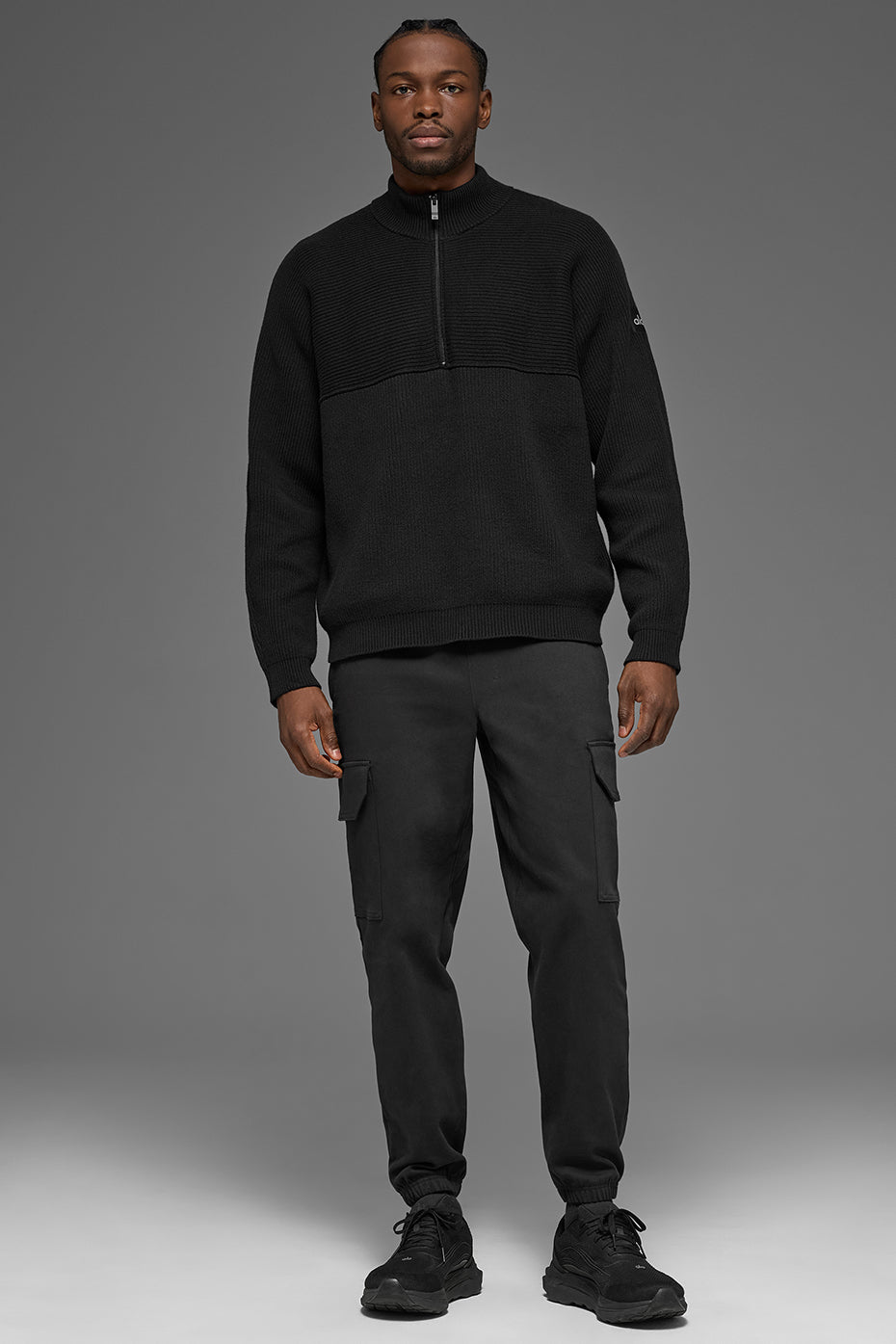 Pull Zippé 1/4 En Maille Côtelée Domain Shift - Noir