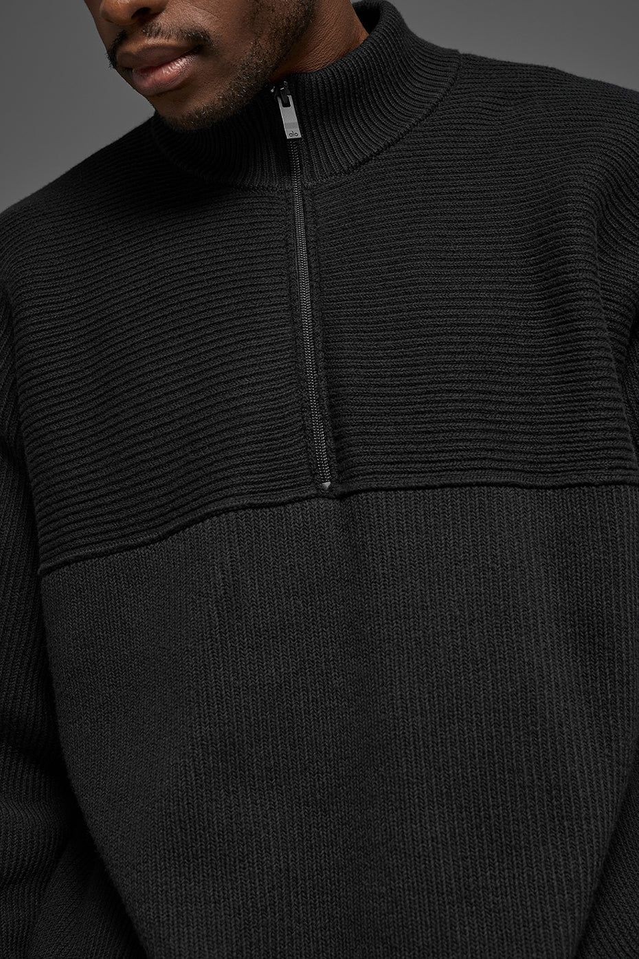 Pull Zippé 1/4 En Maille Côtelée Domain Shift - Noir