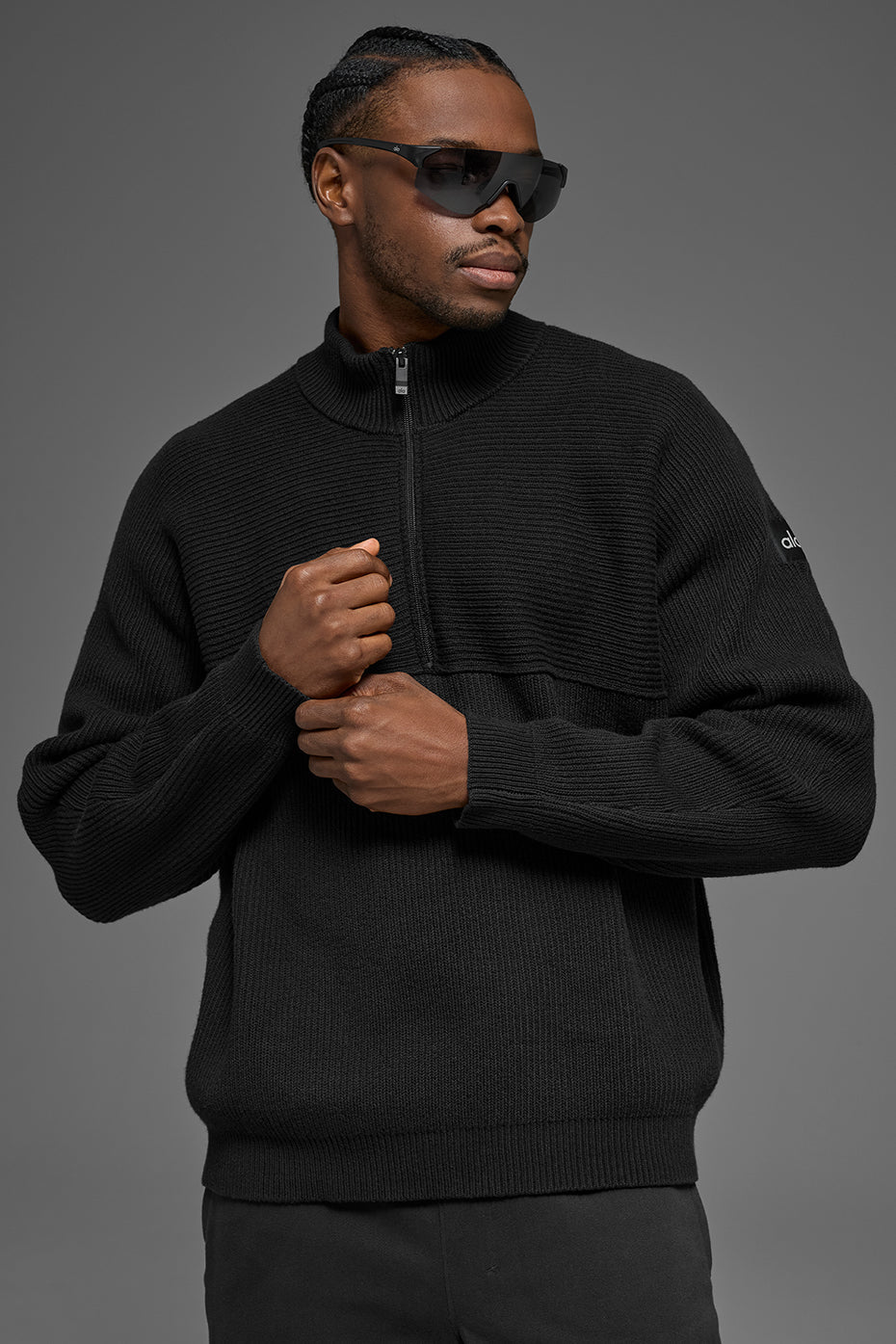 Pull Zippé 1/4 En Maille Côtelée Domain Shift - Noir