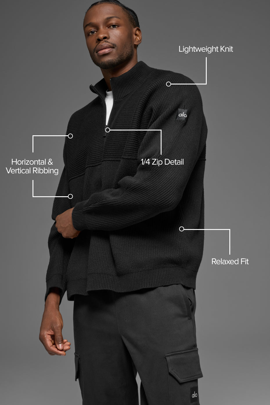 Pull Zippé 1/4 En Maille Côtelée Domain Shift - Noir