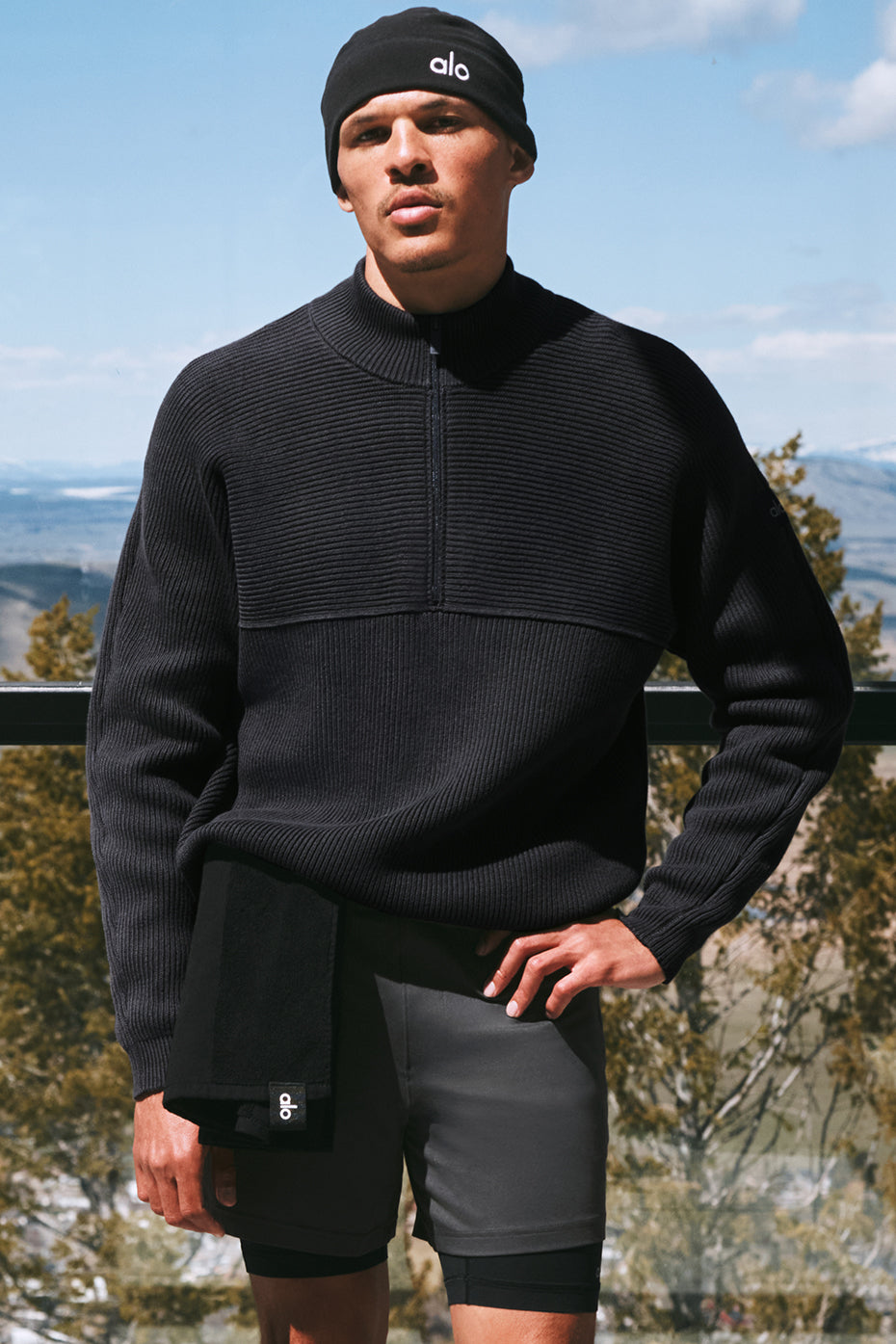 Domain Pull Shift Rib Knit 1/4 zippé - Anthracite