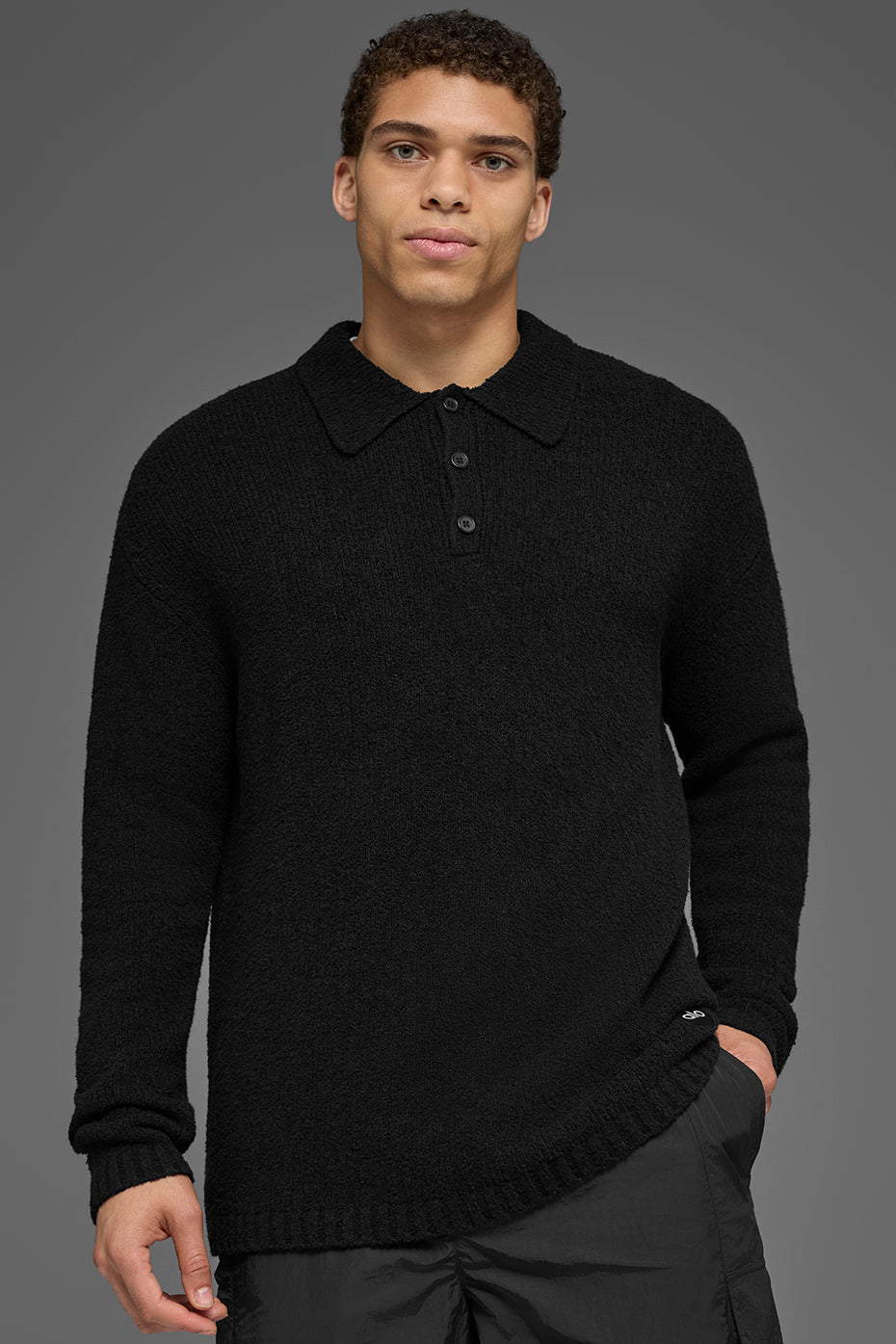 Polo Manches Longues En Maille Texturée - Noir