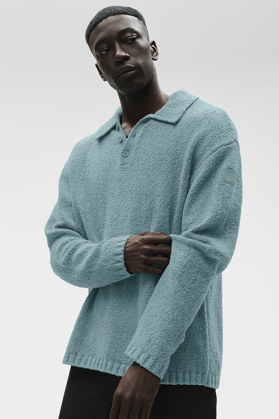 Polo Manches Longues En Maille Texturée - Desert Sage