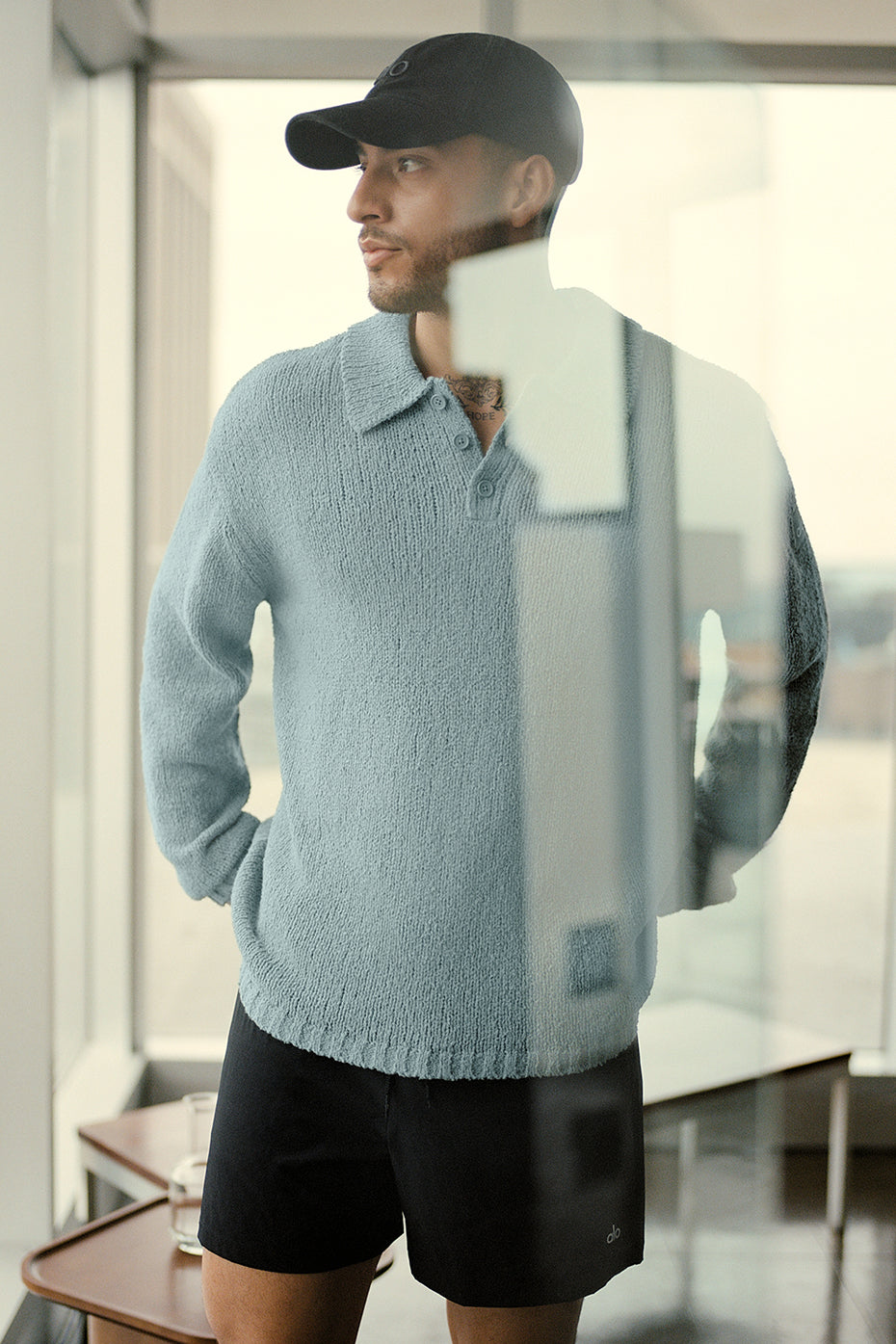 Polo Manches Longues En Maille Texturée - Desert Sage