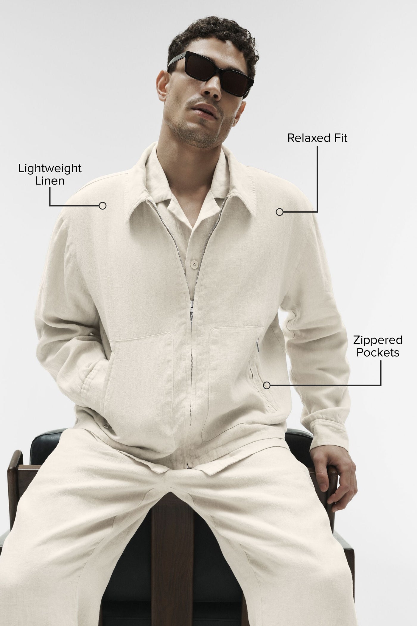 Veste Zippée Linen Days - Bone