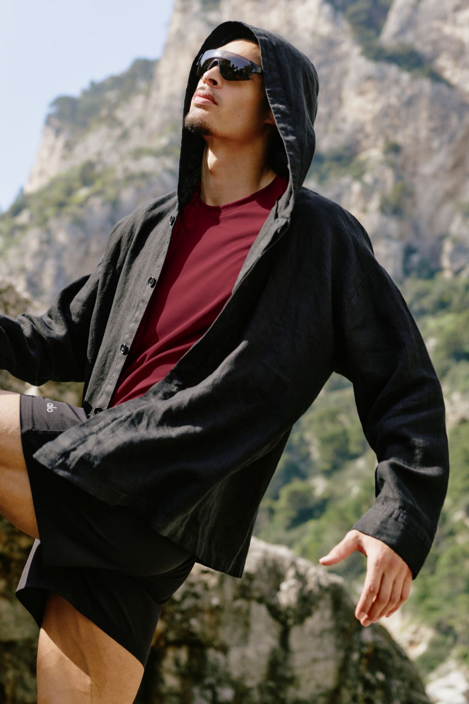 Veste À Capuche Boutonnée Linen Days - Noir