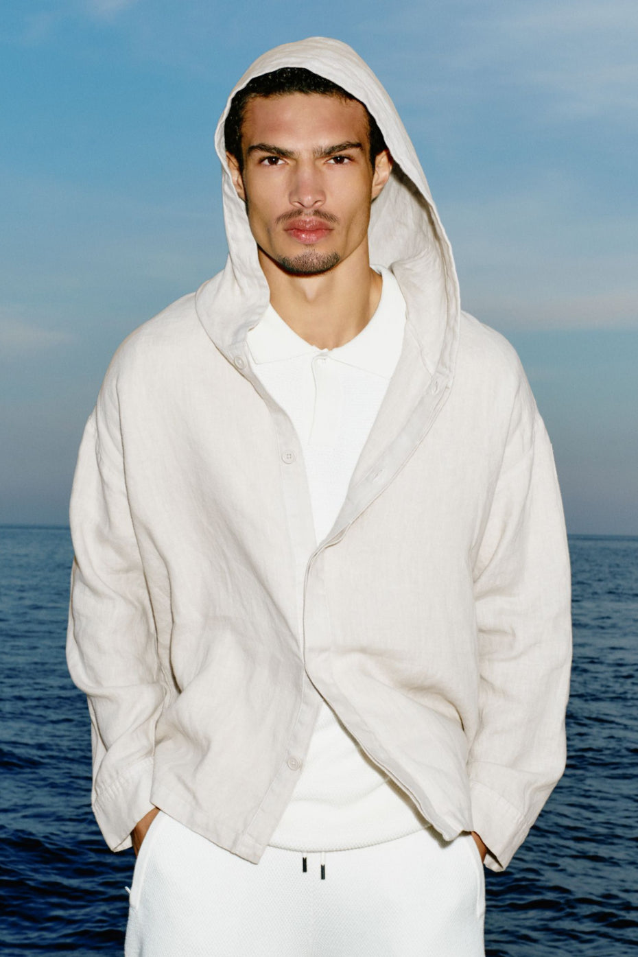 Veste À Capuche Boutonnée Linen Days - Bone