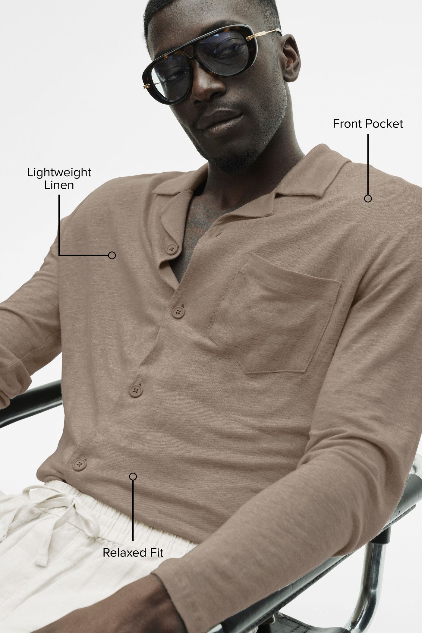 Chemise Manches Longues En Jersey De Lin Coastal - Gravel