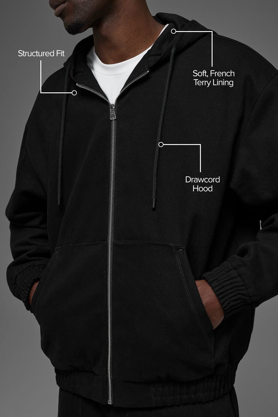 Sweat À Capuche Zippé En Toile De Coton - Noir