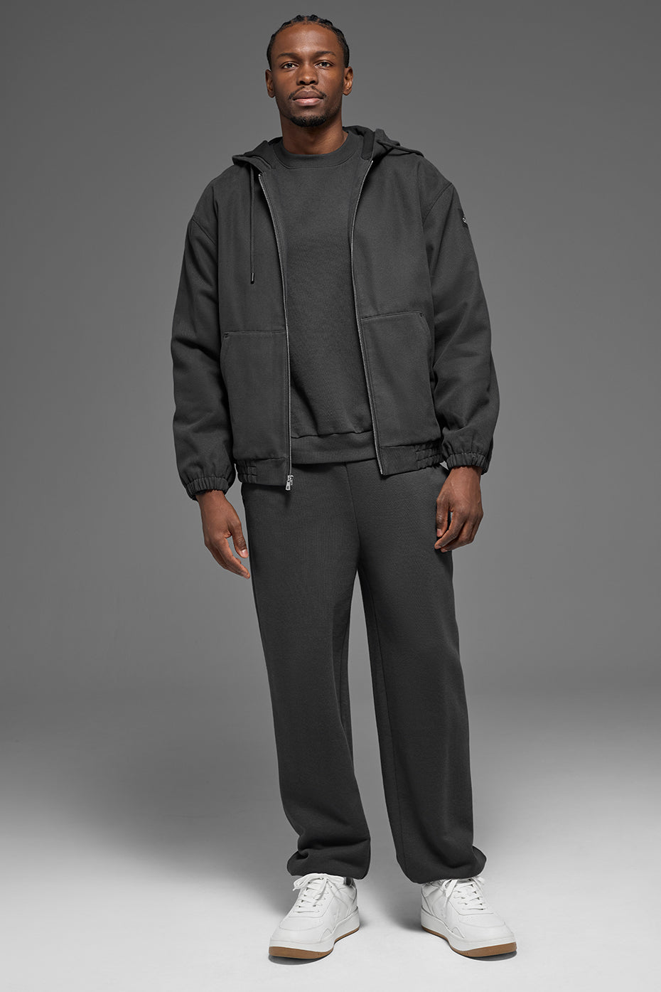 Sweat À Capuche Zippé En Toile De Coton - Anthracite