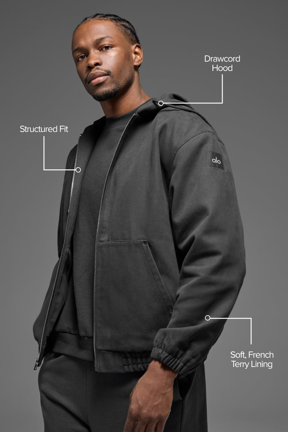 Sweat À Capuche Zippé En Toile De Coton - Anthracite
