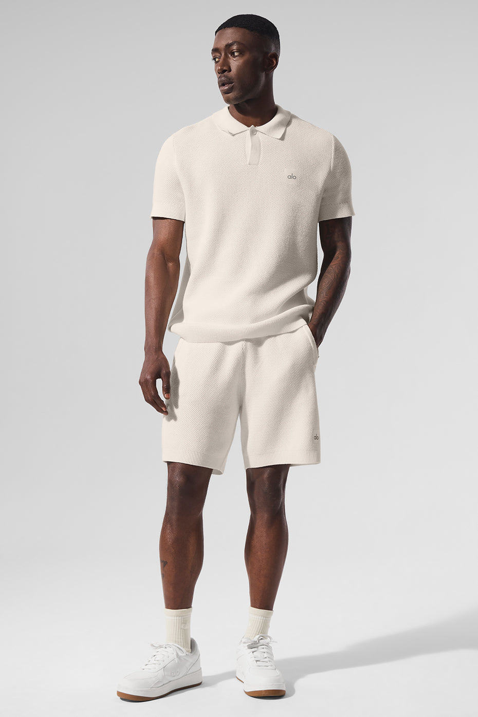 Short en maille avec pull Sports Club 7" - Ivory