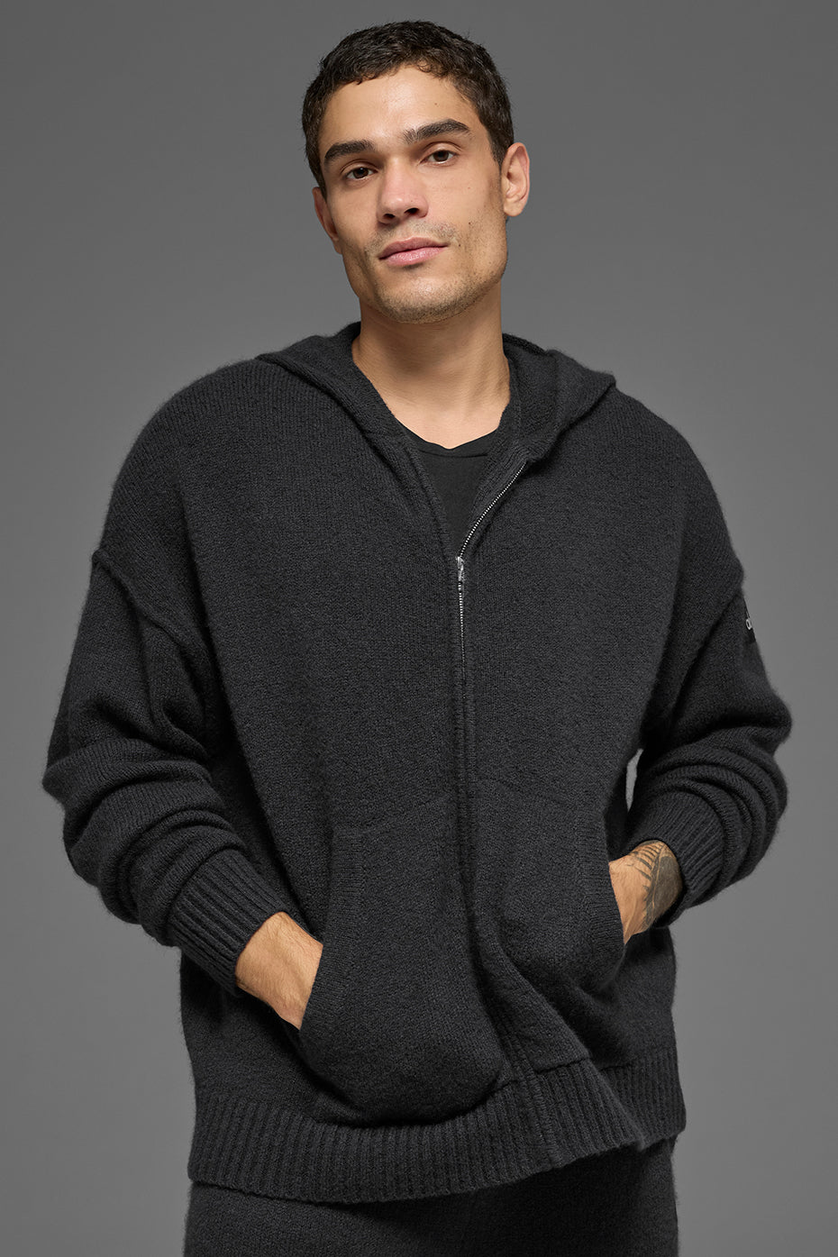 Sweat À Capuche Zippé En Laine Et Cachemire New Class - Noir