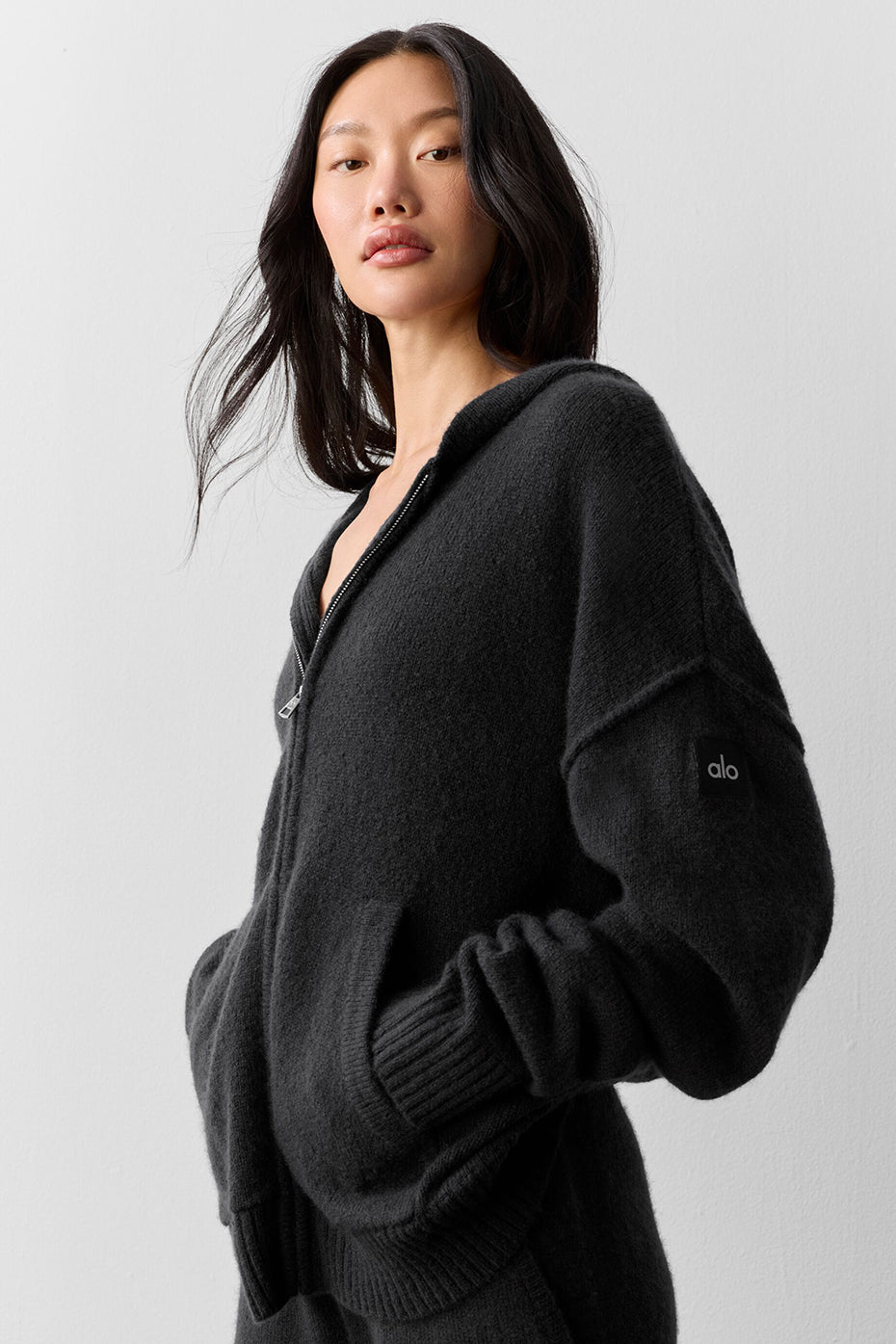Sweat À Capuche Zippé En Laine Et Cachemire New Class - Noir