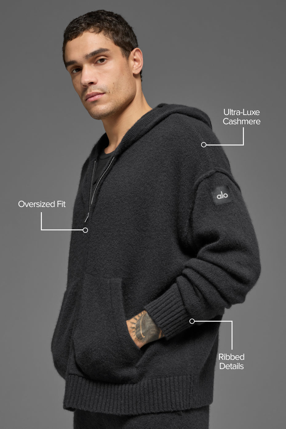 Sweat À Capuche Zippé En Laine Et Cachemire New Class - Noir