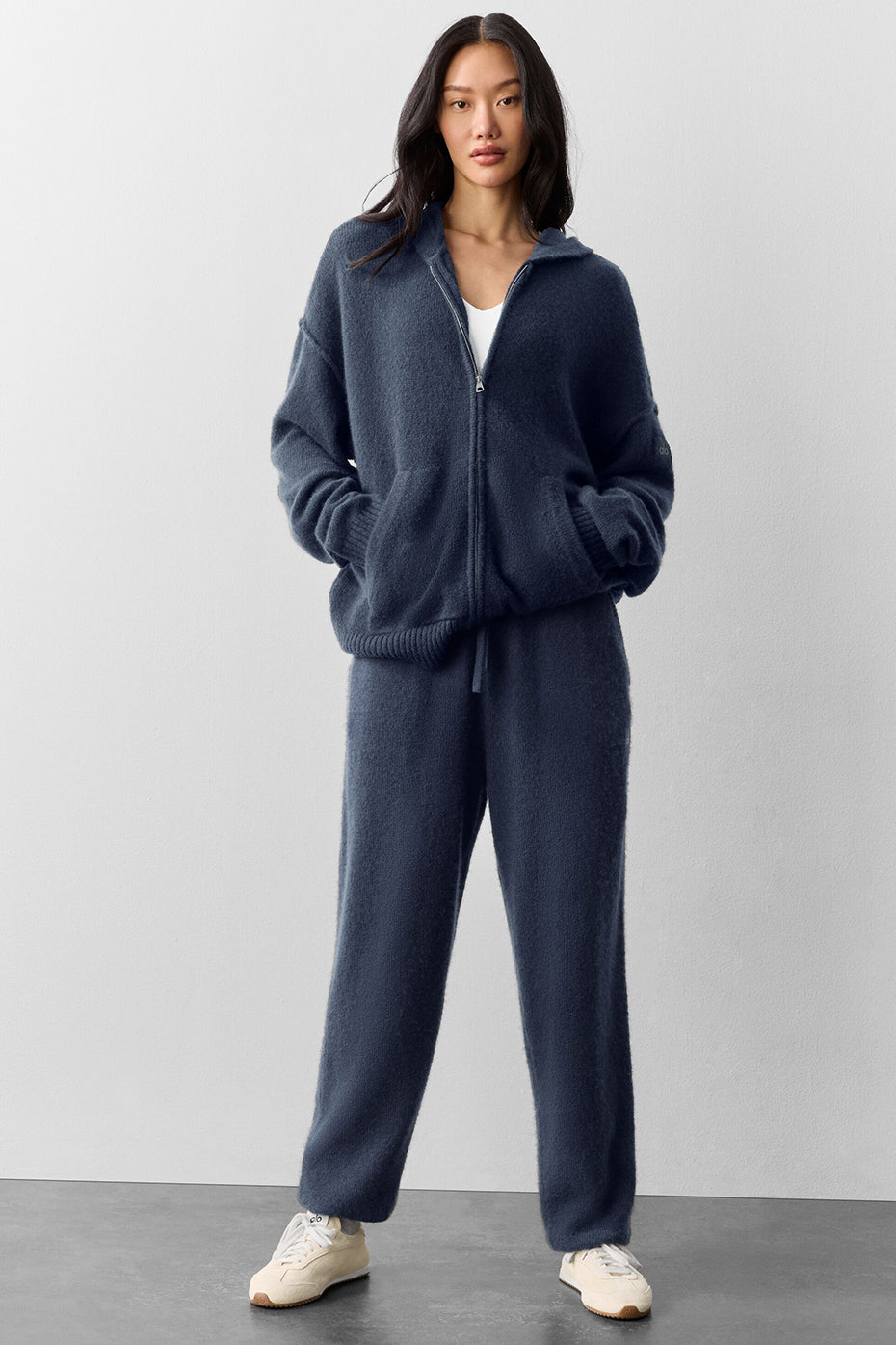 Sweat À Capuche Zippé En Laine Et Cachemire New Class - Navy