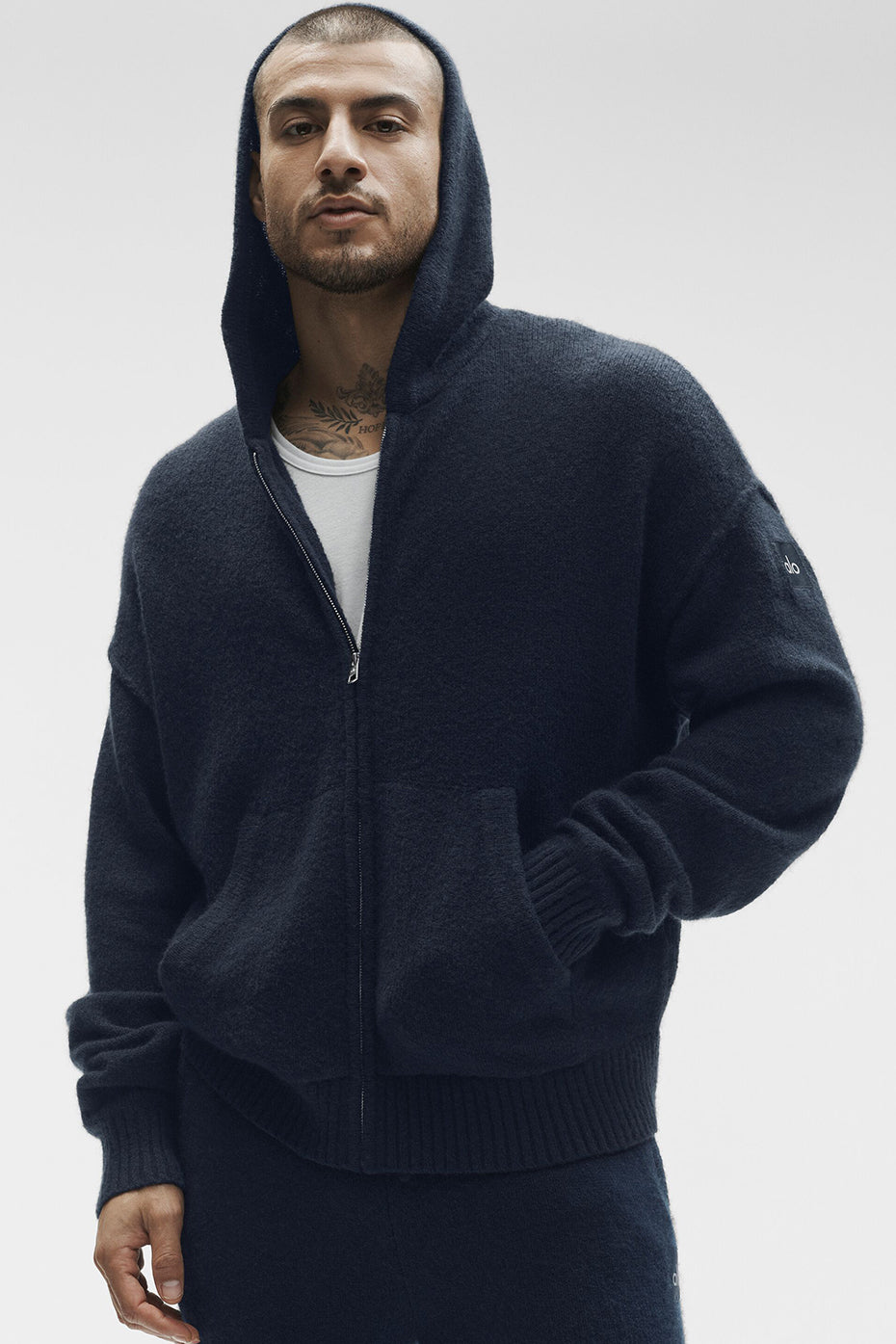 Sweat À Capuche Zippé En Laine Et Cachemire New Class - Navy