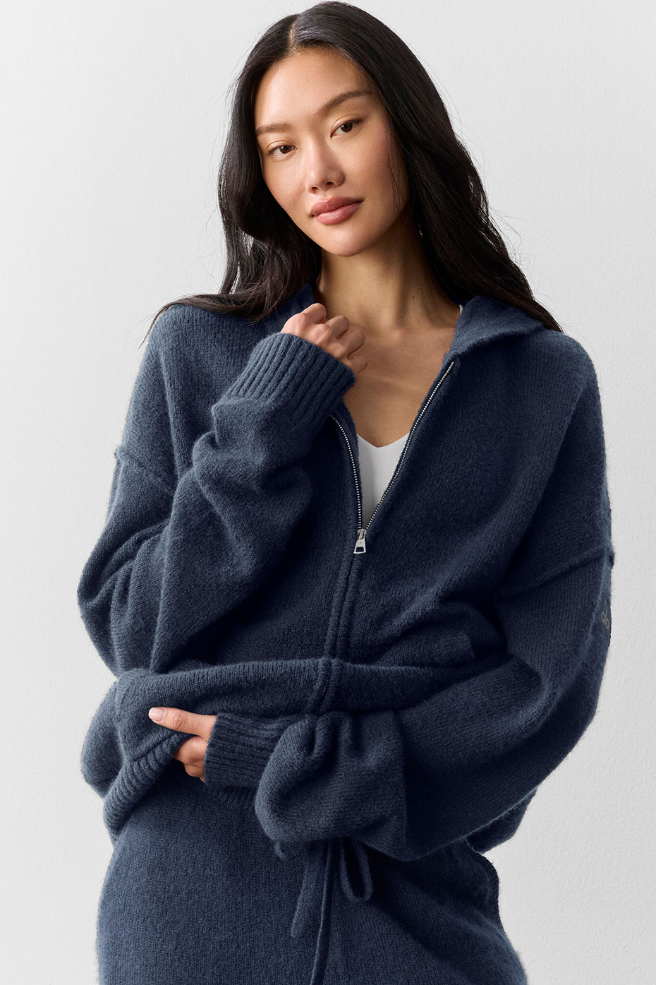Sweat À Capuche Zippé En Laine Et Cachemire New Class - Navy