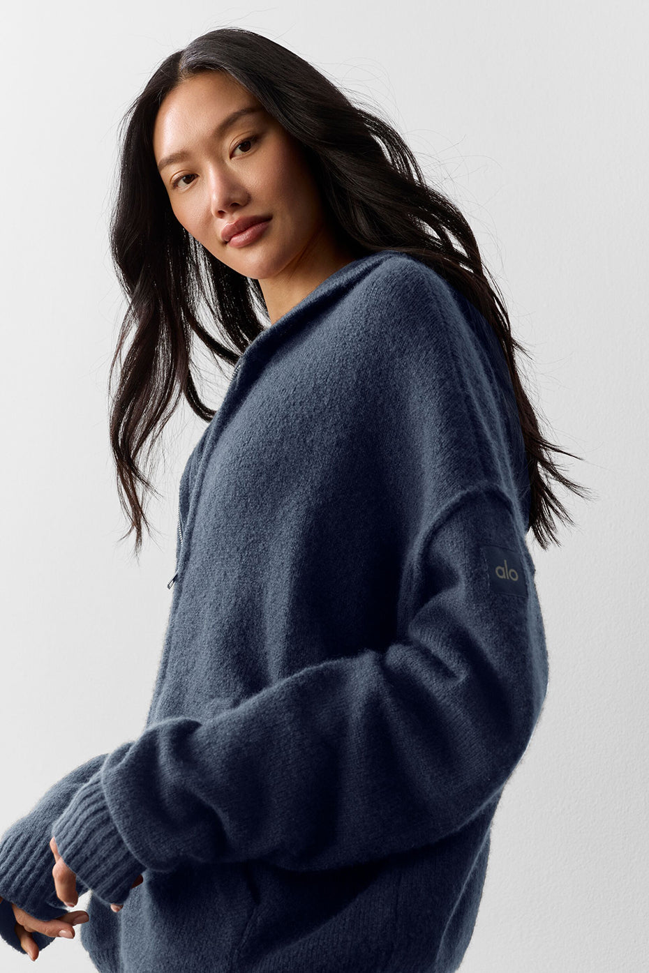 Sweat À Capuche Zippé En Laine Et Cachemire New Class - Navy