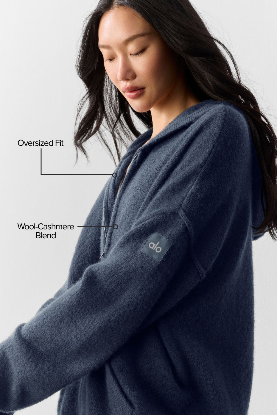 Sweat À Capuche Zippé En Laine Et Cachemire New Class - Navy