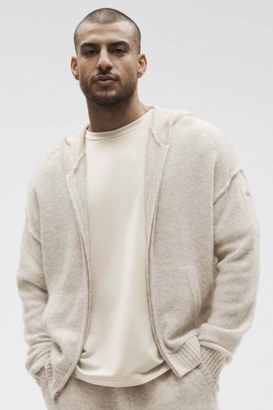 Sweat À Capuche Zippé En Laine Et Cachemire New Class - Oatmeal Heather